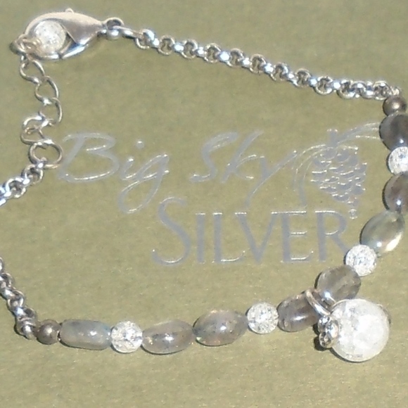 Big Sky Silver Bracelet Featuring Labradorite & Ice Flake Quartz - About 7.25" - Picture 5 of 6